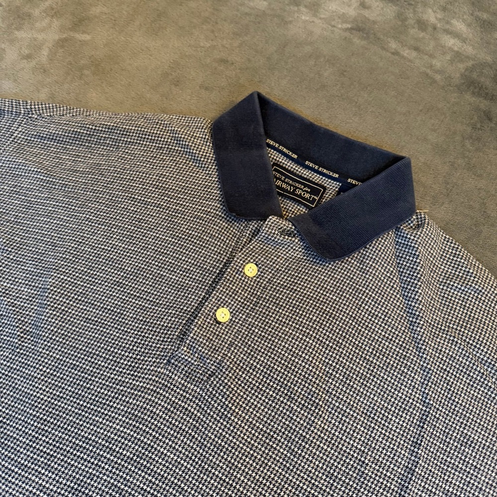 Steve Stricker Fairway Sport Golf Polo Shirt Mens XL Navy Houndstooth Cotton